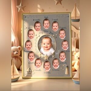 New in box first impressions My First Year Baby boy blue picture frame. New.